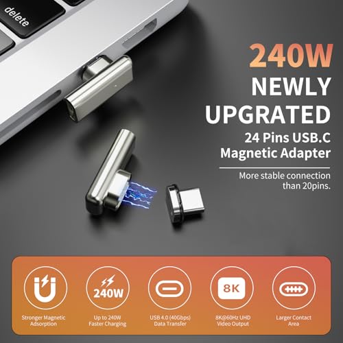 240W 90°/Straight Magnetic USB-C Adapter, 24pin 2-Pack for Mac/PC - size: 2 Pack (2 Tips)