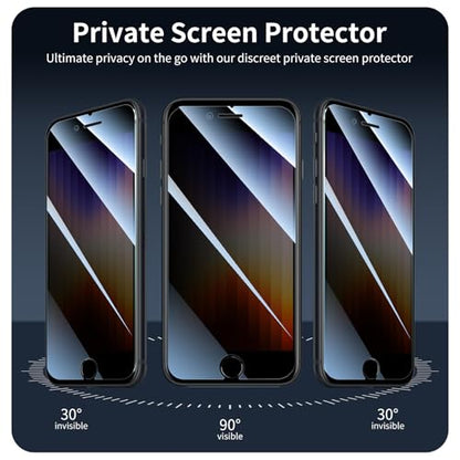 3-Pack Privacy Screen Protector for iPhone 6/6S/7/8/SE3/SE2022/SE2020, Anti-Spy Tempered Glass Film, Dark Private Black Protection, 9H Hardness, Anti-Scratch, Bubble Free - color: IP 6/6S/7/8/SE3/SE2022/SE2020 Black 3pcs