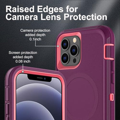 YKHJKLEC for iPhone 12/12 Pro Case, Compatible with Magsafe, Military Grade 3 in 1 Heavy Duty Shockproof/Drop Proof/Dust Proof with 2Pcs Tempered Glass Screen Protector (New-Purple/Pink) - color: New-Purple/Pink