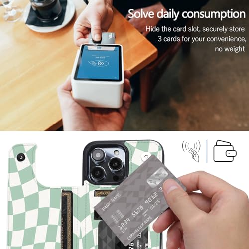 for iPhone 16 Pro Case Wallet with Card Holder (Green Checkerboard) | Flip PU Leather,Built-in Card Slots, Kickstand,RFID Blocking and Shockproof Case - color: Green Checkerboard, size: iPhone 16 Pro 6.3 inch