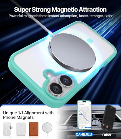 CAHEJILU Magnetic for iPhone 16 Case,[Compatible with MagSafe][Military Grade Drop Protection] Anti-Fingerprint Translucent Matte Shockproof Protective Case for iPhone 16 Phone Case 6.1",Sky Blue - color: Sky Blue