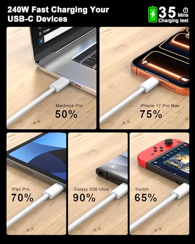 USB C to USB C Cable [3.3FT+6.6FT+10FT], 240W Fast Charging Cable - size: [3/6/10 FT]