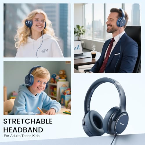 USB C Wired Over-Ear Headphones with Microphone - color: New Blue