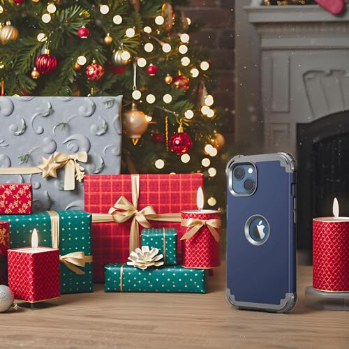 IDweel for iPhone 15 Case with Screen Protector,Luxury 3 in 1 Shockproof Slim Fit Hybrid Heavy Duty Protection Glitter Hard PC Cover Soft Silicone Bumper Full Body Case,Dark Blue/Grey - color: Dark Blue/Grey