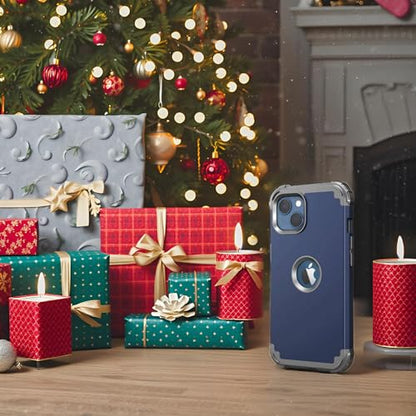 IDweel for iPhone 15 Case with Screen Protector,Luxury 3 in 1 Shockproof Slim Fit Hybrid Heavy Duty Protection Glitter Hard PC Cover Soft Silicone Bumper Full Body Case,Dark Blue/Grey - color: Dark Blue/Grey