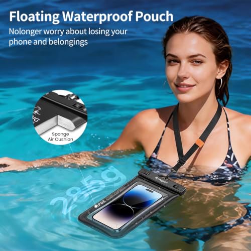 Waterproof Phone Pouch Floating 2 Pack, IP68 Waterproof Phone Case with Lanyard for iPhone 17 16 15 Pro Max, Galaxy S26 Ultra, Touch Screen, Cell Phone Dry Bag for Beach Cruise Essentials, Up to 8.5" - color: Black + Pink