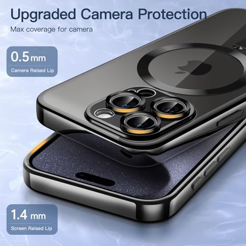 JETech Magnetic Case for iPhone 15 Pro, Black | Compatible with MagSafe, Camera Lens Protection, Electroplated TPU Frame, Shockproof Protection - color: Black