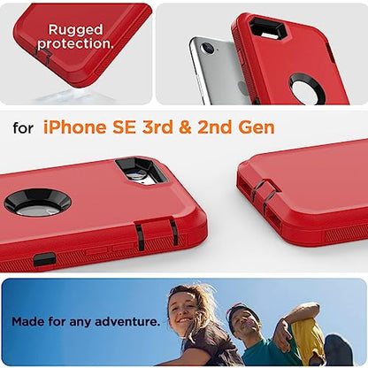 AICase for iPhone SE Case 3rd & 2nd Generation, for iPhone SE 2022/2020 Built-in Screen Protector Heavy Duty Protective Shockproof 3-Layer Full Body Rugged Phone Cover, Red/Black - color: Red/black