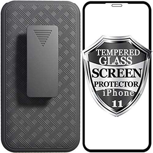 for iPhone 11 Belt Clip Case, Stand Holster Screen Protector-Black | Swivel Kickstand Holder, Slim Shell Slide Pouch Full Body Protective, Rugged Heavy Duty Shockproof Outdoor Cell Phone Cover