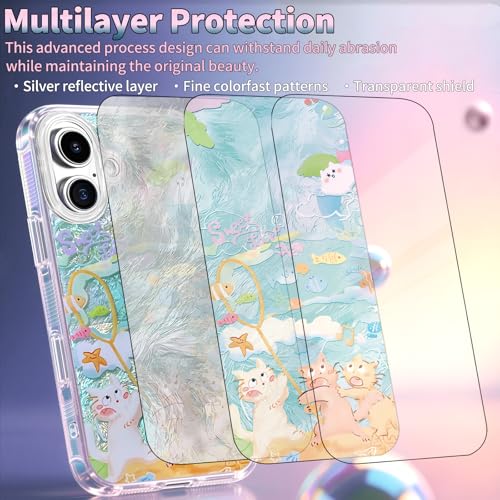 Compatible with iPhone 17 Case,with [Soft Slim][Camera Protection] Cute Fishing Cats Shiny Aesthetic Phone Cover Anti-Yellowing Shockproof Protective Cover for Women Girl - color: Fishing Cats, size: iPhone 17