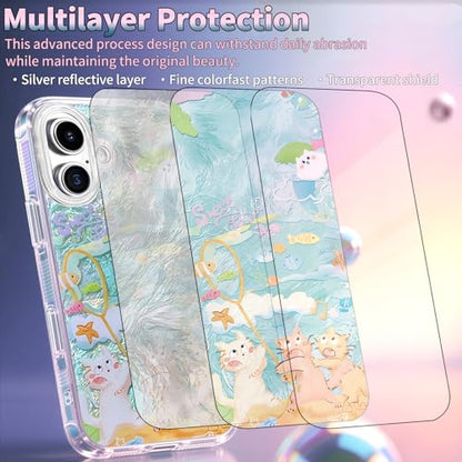 Compatible with iPhone 17 Case,with [Soft Slim][Camera Protection] Cute Fishing Cats Shiny Aesthetic Phone Cover Anti-Yellowing Shockproof Protective Cover for Women Girl - color: Fishing Cats, size: iPhone 17