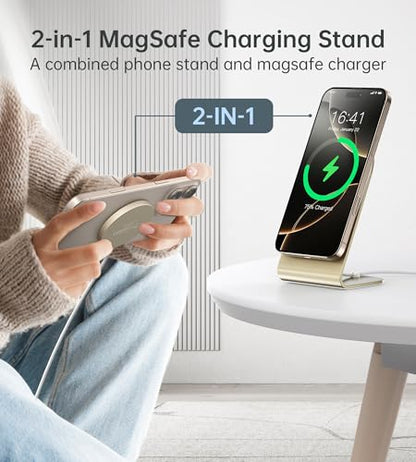 Magnetic Wireless Charger Stand + Charging Pad for iPhone Duo/18-12 Series - color: Gold