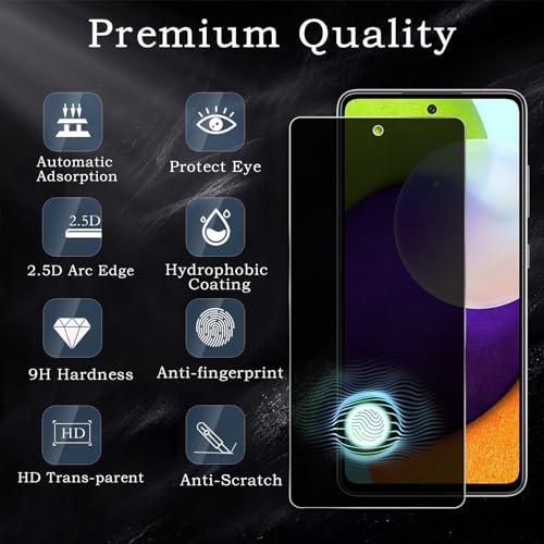 Privacy Screen Protector for Samsung Galaxy A52/A51/A53 5G, Shatterproof Tempered Glass Accessories, Anti Spy Tempered Glass Film, Case Friendly Ultra Resistant 9H Hardness Anti-Glare HD Black -3 Pack
