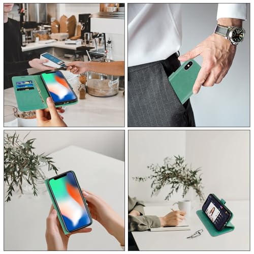 MONASAY Wallet Case for iPhone X/Xs with 3 Card Holders - Mint | Kickstand,RFID Blocking,6.6 feet of shock absorption,PU Leather,Strong Magnetic Closure,Fits 5.8 inch ONLY,screen Protector - color: Mint