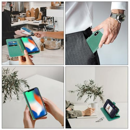 MONASAY Wallet Case for iPhone X/Xs with 3 Card Holders - Mint | Kickstand,RFID Blocking,6.6 feet of shock absorption,PU Leather,Strong Magnetic Closure,Fits 5.8 inch ONLY,screen Protector - color: Mint