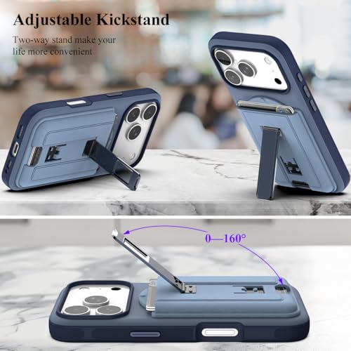 Nvollnoe for iPhone 17 Pro Case with Card Holder & Screen Protector, Compatible with Magsafe, Built-in Kickstand, Detachable Magnetic Wallet Case for iPhone 17 Pro(Blue) - color: Blue