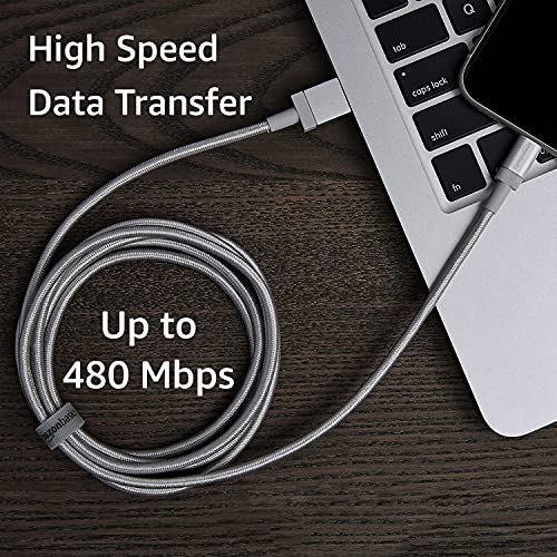 Amazon Basics USB-A to Lightning Charger Cable, MFi Certified, Nylon Braided Cord, Fast Charging for Apple iPhone 14 13 12 11 X Xs Pro, Pro Max, Plus, iPad, 6 Foot, Silver - size: 6 ft