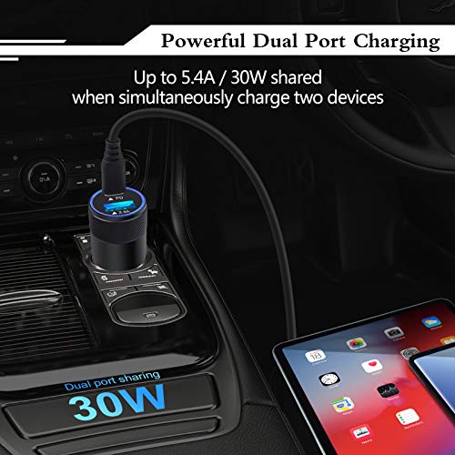 USB C 고속 차량용 충전기, 30W 3.0 PD 타입 C 자동차 어댑터 2 포트 USB C 자동차 플러그 - color: C-블랙