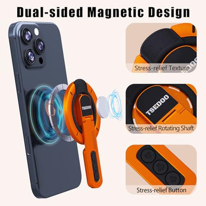3-in-1 Magnetic Phone Grip Stand with 360° Roration Angle Adjustment, Silicone Finger Ring & Fidget Toy Design, Gym Dual-Sided Magnetic Phone Kickstand for All Phones - color: Orange