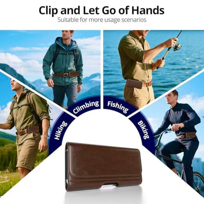 Magnetic Closure Holster for Motorola Edge, Motorola Moto G Power/G Play/Moto G/G36 G06 G57 Pure G05 G15 G100 (2026 2025 2024) - Leather Belt Case Premium Pouch (Fits Slim/Regular Case) (Coffee Brown) - color: Coffee Brown