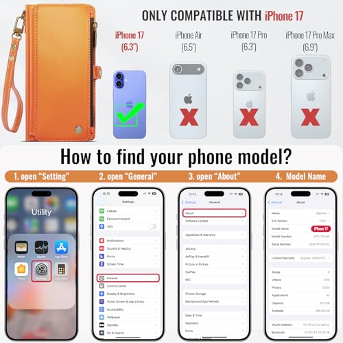 Defencase for iPhone 17 Wallet Case with RFID Blocking Card Holder, Orange - color: Orange