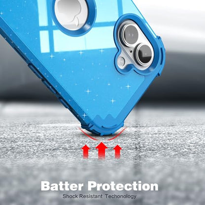 IDweel for iPhone 16 Case with Screen Protector for Women,Luxury 3 in 1 Shockproof Slim Fit Hybrid Heavy Duty Hard PC Cover Soft Silicone Bumper Full Body Anti-Fingerprint Case,Glitter Sky Blue - color: Glitter Sky Blue