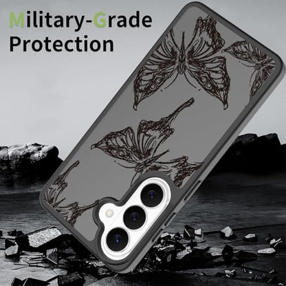 for Samsung Galaxy S26 5G Case: Cute Flowers Floral Design for Girls Women Translucent Matte Slim Soft TPU Bumper Shockproof Silicone Cell Phone Cover (Black Butterfly) - color: Butterfly