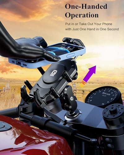 BRCOVAN Anti-Theft Motorcycle Fork Stem Phone Mount with Vibration Dampener