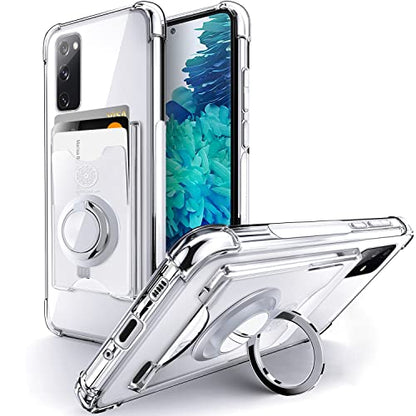 Shields Up for Galaxy S20 FE Case, Minimalist Wallet Case with Card Holder [3 Cards] & Ring Kickstand/Stand, [Drop Protection] Slim Protective Cover for Samsung Galaxy S20 FE 5G - Clear | Minimalist Wallet Case, 3 Card Slots, 360° Rotation Ring Stand/Kick