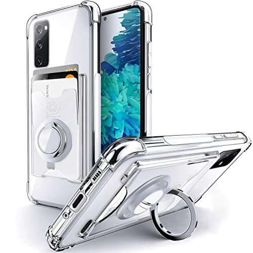 Shields Up for Galaxy S20 FE Case, Minimalist Wallet Case with Card Holder [3 Cards] & Ring Kickstand/Stand, [Drop Protection] Slim Protective Cover for Samsung Galaxy S20 FE 5G - Clear | Minimalist Wallet Case, 3 Card Slots, 360° Rotation Ring Stand/Kick