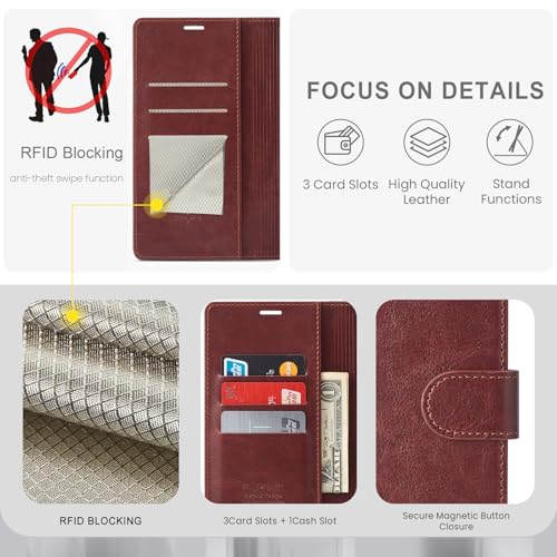 FLIPALM Card Holder Wallet Case for iphone 17e, Brown | Card Holder, RFID Blocking, PU Leather Folio Flip, Kickstand, Protective Shockproof Cover - color: Brown