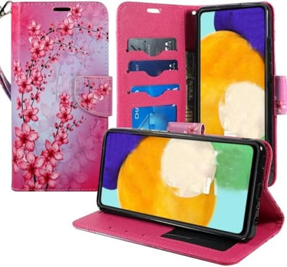 Zase for Motorola Moto G 5G (2025/2026) Moto G Play (2026) Wallet Phone Case Protective Cover [RFID Blocking] PU Leather Purse Magnetic Closure w/Kickstand Card Slot Wrist Strap (Pink Cherry Blossom) - color: Pink Cherry Blossom