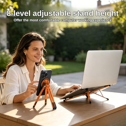 Magnetic Phone Holder & Foldable Laptop Riser, Matte Black Aluminum Multi‑Device Desk Mount, N52 MagSafe Stand, Ergonomic Laptop Elevator for MacBook iPad iPhone Travel Office - color: Orange