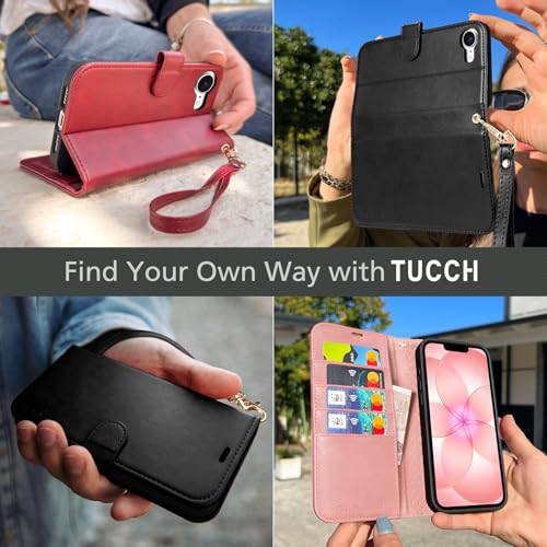 TUCCH Case Wallet with Wrist Strap for iPhone 17e 16e (6.1"), Dark Red | 4 Card Slots, RFID Blocking, Kickstand, Shockproof TPU Shell, PU Leather, Magnetic Closure, Folio Flip Cover - color: Strap - Dark Red