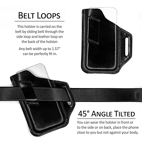 TobbinGear Leather Belt Phone Pouch, Leather Cell Phone Holster, Universal Phone Case with Belt Loops, for Men and Women Large Black - color: Loops - Black, size: L - Right Handed