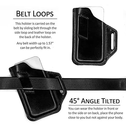 TobbinGear Leather Belt Phone Pouch, Leather Cell Phone Holster, Universal Phone Case with Belt Loops, for Men and Women Large Black - color: Loops - Black, size: L - Right Handed
