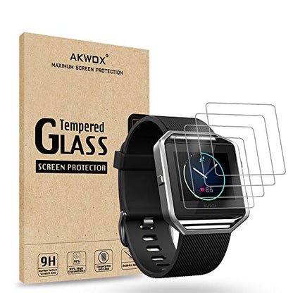 (Pack of 4) Tempered Glass Screen Protector for Fitbit Blaze Smart Watch [0.3mm 2.5D High Definition 9H] Premium Clear Screen Protective Film for Fitbit Blaze
