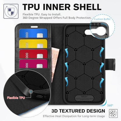 TUCCH Case Wallet for iPhone 17e 16e 6.1", Flip Stand, Black & Light Blue | 4 Card Holders, Kickstand, PU Leather, Magnetic Closure, Shockproof TPU Shell, Protective Flip Cover - color: Two-tone Black & Light Blue