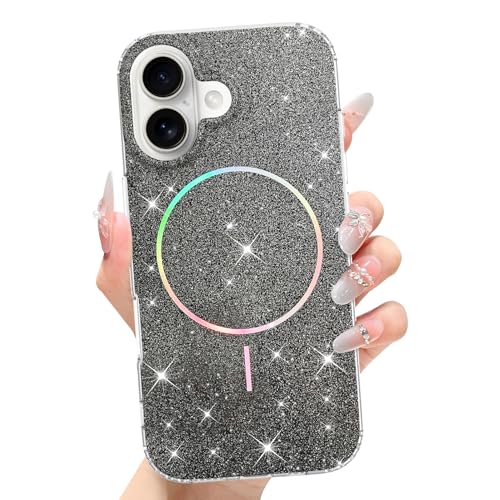 tharlet Magnetic for iPhone 17 Case Black Glitter Aesthetic | [Compatible with Strong MagSafe] with Screen Protector Hard Protective Cover for Women Girls Gift giving & daily matching - color: Black, size: iPhone 17