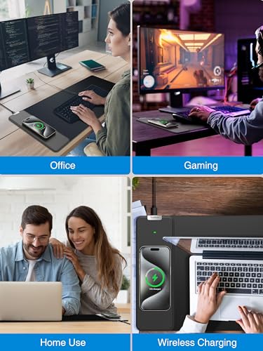 TopMade Wireless Charging Mouse Pad, 31.5"x11.81" XXL Large Desk Mat, Black - color: Classic-31.5"x11.8"