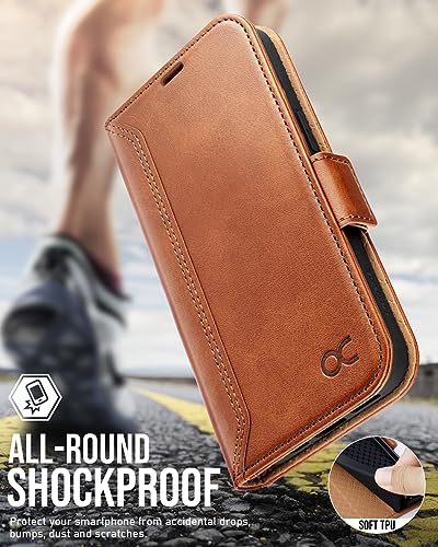 OCASE Compatible with iPhone 15 Wallet Case, PU Leather Flip Folio Case with Card Holders RFID Blocking Kickstand [Shockproof TPU Inner Shell] Phone Cover 6.1 Inch 2023, Retro Brown - color: Retro Brown