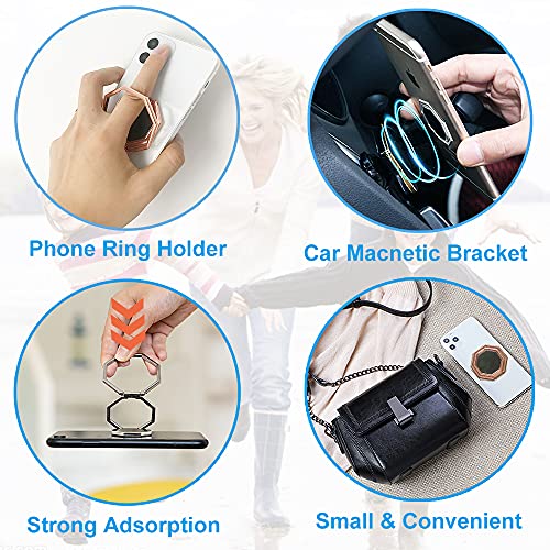 Cellphone Ring Holder Finger Kickstand, Foldable 360° Rotation Cell Phone Stand for Desk, Magnetic Car Mount, Metal Multi-Angle for Phone Back Grip Compatible with iPhone, iPad (Rose Gold) - color: Rose Gold