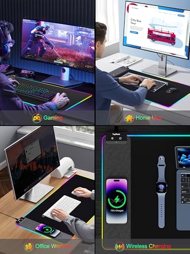 Mouse Pad with Wireless Charging, 31.5" x 15.75" XXL Large Desk Mat - color: RGB-31.5"x15.8"