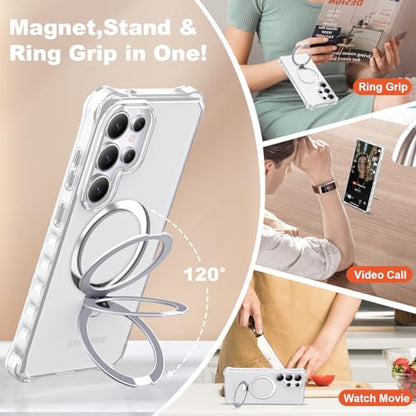 Compatible with Samsung Galaxy S25 Ultra Case 6.9'' Cute Wavy Frame with Magnetic Stand [Compatible with Mag-Safe] Military-Grade Translucent Phone Case for Women Girl, Translucent - color: Translucent, size: Samsung Galaxy S25 Ultra
