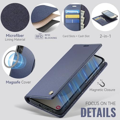 for Samsung Galaxy S25 5G 2in1 Detachable Wallet Case, Deep Blue | Compatible with Magsafe, Magnetic, RFID Blocking Card Holder, Shockproof, Kickstand, Wireless Charging, PU Leather Flip Cover - color: Deep Blue, size: Galaxy S25 - 6.2"