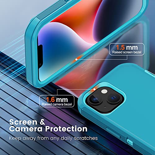 for iPhone 14 Case with 2 Screen Protector,Heavy Duty Shockproof Dropproof Dust Proof Military 3-Layer Rugged Durable Protective Cover - color: Lake/Sky Blue