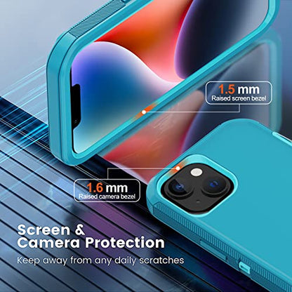 for iPhone 14 Case with 2 Screen Protector,Heavy Duty Shockproof Dropproof Dust Proof Military 3-Layer Rugged Durable Protective Cover - color: Lake/Sky Blue
