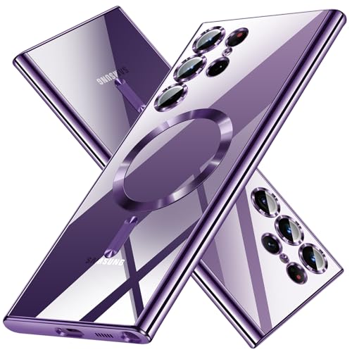 Hurgoer for Samsung Galaxy S24 Ultra Case（Only）.Magnetic Cover for S24 Ultra，Glossy Slim Thin Soft funda capa para for 6.8 inch.Compatible with MagSafe (Purple) - color: Purple