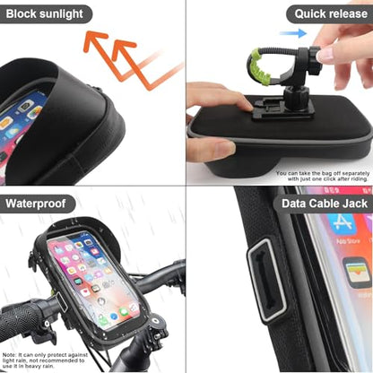 Bike Phone Handlebar Bag Holder Bike Phone Holder Waterproof Bike Bag with Sun-Visor Rain Cover, TPU Touch Screen, Handlebar Mount Bicycle Phone Front Frame Bag Bike Phone Mount for Bike - style: Handlebar Bag