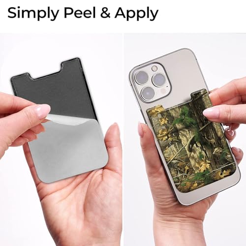 Rossy Cell Phone Wallet Adhesive Card Holder Stick on Wallet Pocket Lycra Credit Card ID Case With Camouflage Tree Stylish Pattern for Back of Phone for All Smartphones